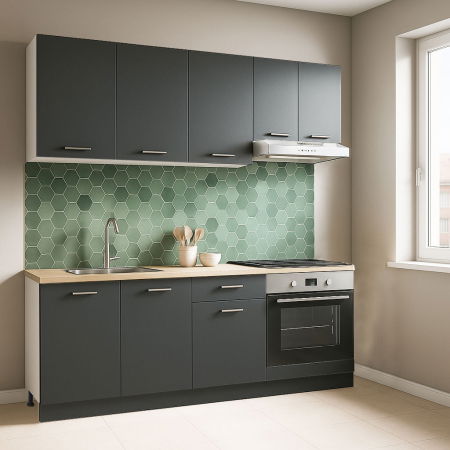 Bucatarii Moderne - Set bucatarie GERMANIA 180 cm, 6 corpuri, corp cuptor, 1 sertar, blat gros, antracit