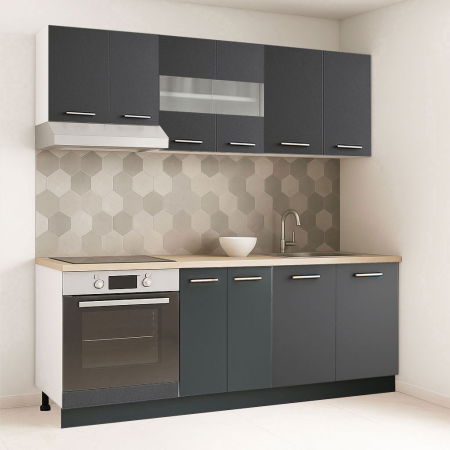 Bucatarii Moderne - Set bucatarie GERMANIA 200 cm, 6 corpuri, corp cuptor, blat gros, antracit