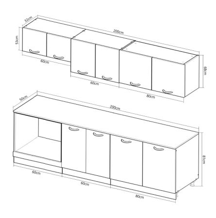 Bucatarii Moderne - Set bucatarie GERMANIA 200 cm, 6 corpuri, corp cuptor, blat gros, sonoma + alb