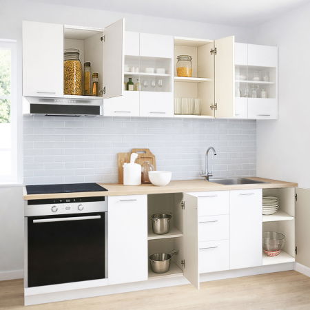 Set bucatarie GERMANIA 220 cm, 8 corpuri, corp cuptor, 3 sertare, blat gros, alb [1]