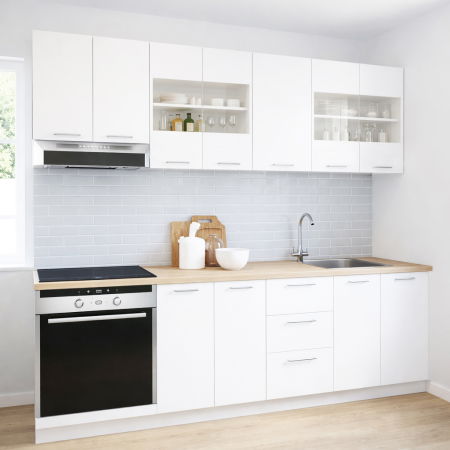 Set bucatarie GERMANIA 220 cm, 8 corpuri, corp cuptor, 3 sertare, blat gros, alb [0]