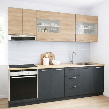 Set bucatarie GERMANIA 220 cm, 8 corpuri, corp cuptor, 3 sertare, blat gros, antacit + sonoma [0]