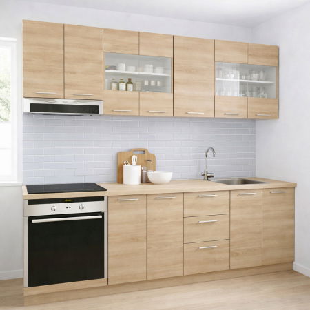 Set bucatarie GERMANIA 220 cm, 8 corpuri, corp cuptor, 3 sertare, blat gros, sonoma [0]