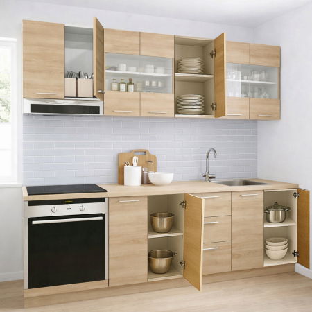 Set bucatarie GERMANIA 220 cm, 8 corpuri, corp cuptor, 3 sertare, blat gros, sonoma [1]