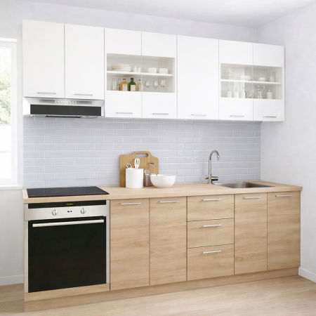 Set bucatarie GERMANIA 220 cm, 8 corpuri, corp cuptor, 3 sertare, blat gros, sonoma + alb [0]