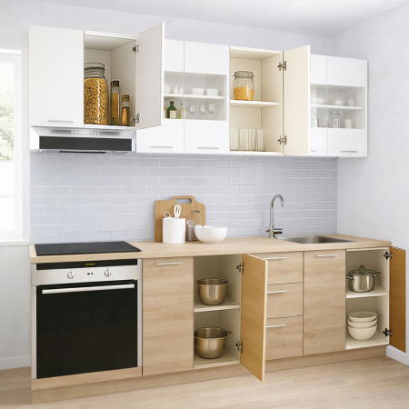 Set bucatarie GERMANIA 220 cm, 8 corpuri, corp cuptor, 3 sertare, blat gros, sonoma + alb [1]