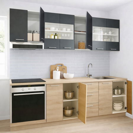 Set bucatarie GERMANIA 220 cm, 8 corpuri, corp cuptor, 3 sertare, blat gros, sonoma + antracit [1]