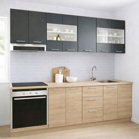 Set bucatarie GERMANIA 220 cm, 8 corpuri, corp cuptor, 3 sertare, blat gros, sonoma + antracit [0]