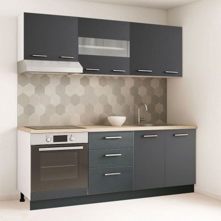 Bucatarii Moderne - Set bucatarie GERMANIA 200 cm, 6 corpuri, corp cuptor, 3 sertare, blat gros, antracit