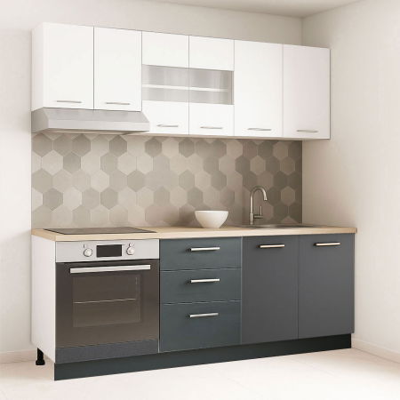 Bucatarii Moderne - Set bucatarie GERMANIA 200 cm, 6 corpuri, corp cuptor, 3 sertare, blat gros, antracit + alb