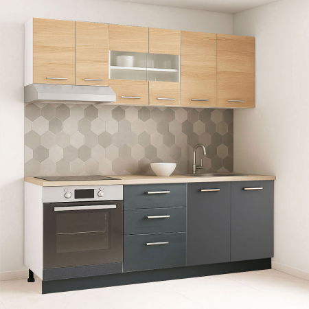 Bucatarii Moderne - Set bucatarie GERMANIA 200 cm, 6 corpuri, corp cuptor, 3 sertare, blat gros, antracit + sonoma