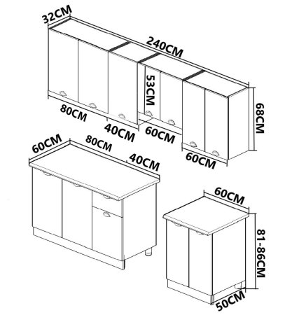 Bucatarii Moderne - Set bucatarie GERMANIA 240 cm, 7 corpuri, blat gros, sonoma + antracit