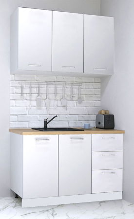 Bucatarii Moderne - Set bucatarie GERMANIA 120 cm, 4 corpuri, 3 sertare, blat gros, alb