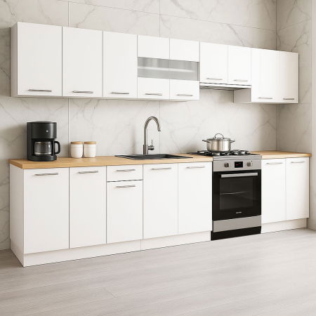 Set bucatarie GERMANIA 320 cm, 9 corpuri, blat gros, alb [0]