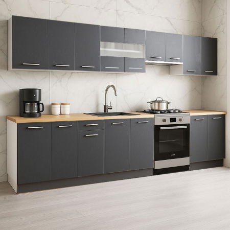 Bucatarii Moderne - Set bucatarie GERMANIA 320 cm, 9 corpuri, blat gros, antracit