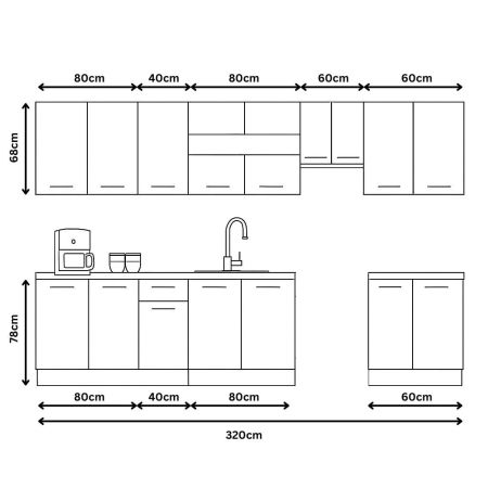Bucatarii Albe - Set bucatarie GERMANIA 320 cm, 9 corpuri, blat gros, sonoma + alb