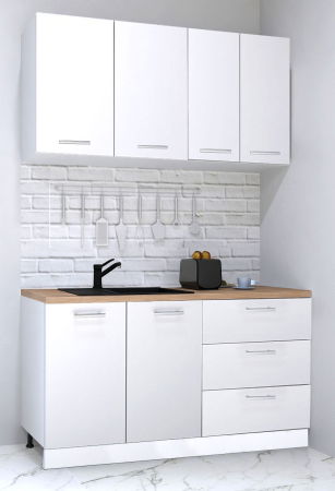 Bucatarii Moderne - Set bucatarie GERMANIA 140 cm, 4 corpuri, 3 sertare, blat gros, alb