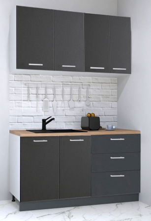 Produs în România - Set bucatarie GERMANIA 140 cm, 4 corpuri, 3 sertare, blat gros, antracit