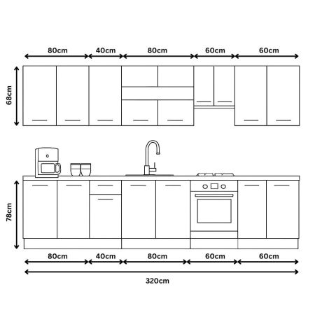 Bucatarii Moderne - Set bucatarie GERMANIA 320 cm, 10 corpuri, corp cuptor, blat gros, antracit