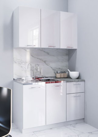 Bucatarii Moderne - Set bucatarie IRIS 120 cm, 4 corpuri, 1 sertar, blat termorezistent, fronturi MDF vopsit ultralucios, alb