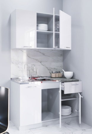 Bucatarii Moderne - Set bucatarie IRIS 120 cm, 4 corpuri, 1 sertar, blat termorezistent, fronturi MDF vopsit ultralucios, alb