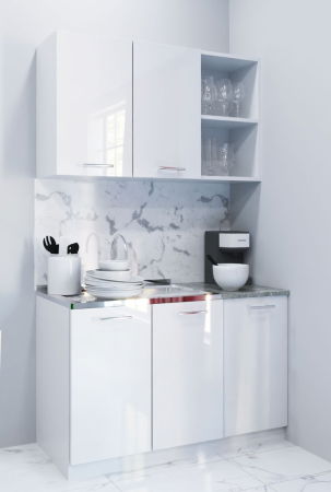 Produs în România - Set bucatarie IRIS 120 cm, 2 corpuri, blat termorezistent, fronturi MDF, alb