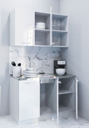 Produs în România - Set bucatarie IRIS 120 cm, 2 corpuri, blat termorezistent, fronturi MDF, alb