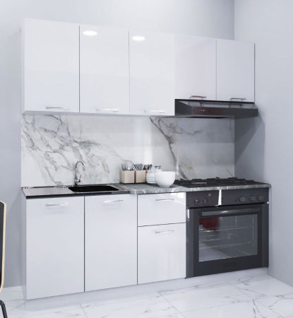 Bucatarii Moderne - Set bucatarie IRIS 180 cm, 6 corpuri, corp cuptor, blat termorezistent, fronturi MDF vopsit ultralucios, alb