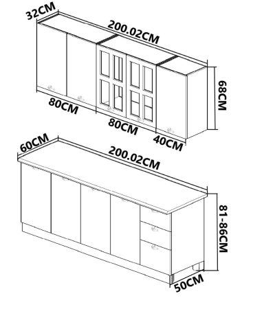 Bucatarii Moderne - Set bucatarie IRIS 200 cm, 6 corpuri, blat termorezistent, fronturi MDF vopsit ultralucios, alb