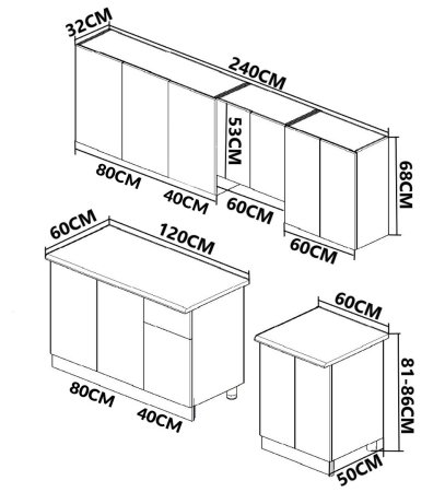 Bucatarii Moderne - Set bucatarie IRIS 240 cm, 7 corpuri, blat termorezistent, fronturi MDF vopsit ultralucios, alb