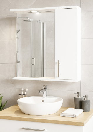 Mobilier Baie - Oglinda seria 020, front MDF, montata, alb, 65x71 cm