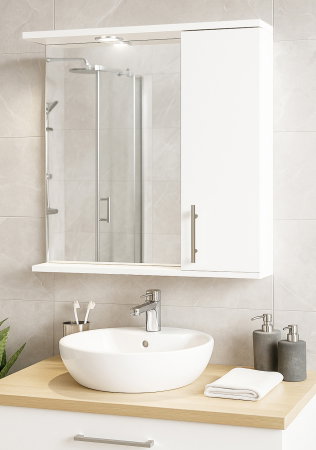 Mobilier Baie - Oglinda seria 020, front MDF, montata, alb, 70x71 cm