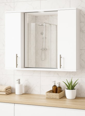 Oglinzi Baie - Oglinda seria 020, front MDF, montata, alb, 80x71 cm