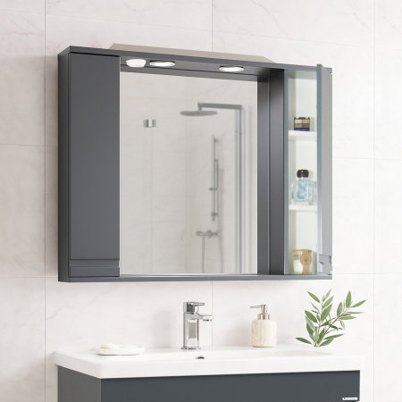 Dulap baie suspendat seria 786 cu oglinda, front MDF, montat, antracit, 80x71 cm [1]