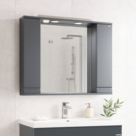 Dulap baie suspendat seria 786 cu oglinda, front MDF, montat, antracit, 80x71 cm [0]
