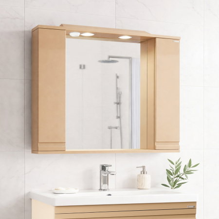 Dulap baie suspendat seria 786 cu oglinda, front MDF, montat, cappuccino, 80x71 cm [0]