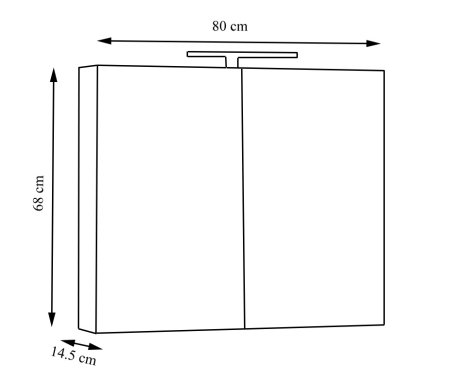 Dulap baie suspendat QUATTRO, cu oglinda, 2 usi, alb, 80x14.5x68 cm [2]