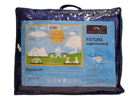 Articole Textile - Patura cocolino picnic impermeabila 3 straturi, PolarTech Somnart, 150x200, albastru + gri inchis