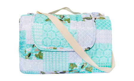 Articole Textile - Patura picnic voiaj, impermeabila, microfibra, Somnart, model Green Flowers, 180x200