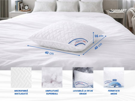 Articole Textile - Perna 40x40cm Somnart, Hygiena, hipoalergenica, bilute Superball, 100% fibra poliester