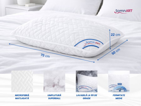 Articole Textile - Perna 50x70cm Somnart, Hygiena, hipoalergenica, bilute Superball, 100% fibra poliester
