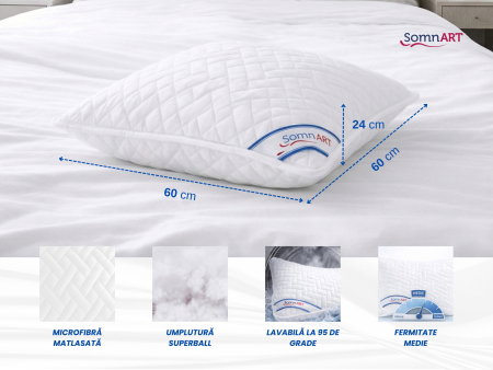 Articole Textile - Perna 60x60cm Somnart, Hygiena, hipoalergenica, bilute Superball, 100% fibra poliester