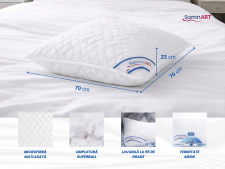 Articole Textile - Perna 70x70cm Somnart, Hygiena, hipoalergenica, bilute Superball, 100% fibra poliester