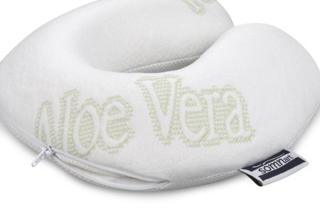 Perne - Perna calatorie Somnart Memory, cu spuma de memorie si husa detasabila si lavabila, Aloe Vera