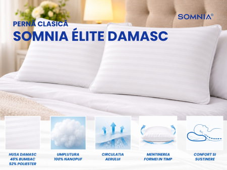 Expediere in 48 ore - Perna clasica din nanofibra Somnia Élite Damasc, 50 x 70 cm, la geanta