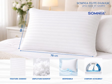 Expediere in 48 ore - Perna clasica din nanofibra Somnia Élite Damasc, 50 x 70 cm, la geanta