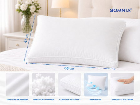 Expediere in 48 ore - Perna Gusset din nanofibra Somnia NanoDream Premium, pentru fata de perna 50 x 70 cm, la geanta