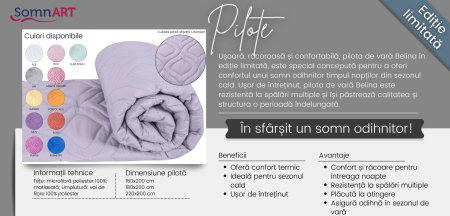 Articole Textile - Pilota de vară 180x200 Somnart Belina, microfibra, lavabila la masina, vidata, Alb
