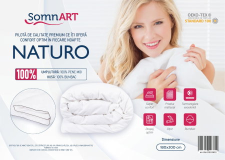 Pilota Naturo Pene 150x200, materiale 100% naturale, tesatura bumbac, mentine temperatura corpului [6]