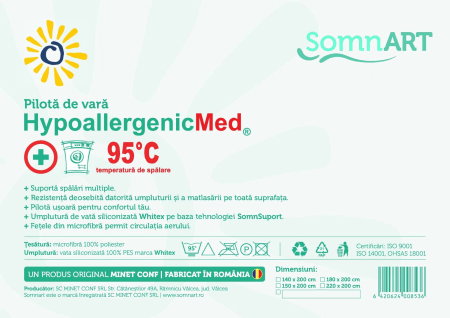 Pilota Somnart HypoAllergenicMed, microfibra 200g, 200 x 220 cm, lavabila la 95°C, pentru vara [7]
